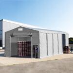 TOOLPORT Ipari sátor, 8x12m, PVC ponyva, szürke, padlókerettel, statikai megerősítéssel (beton alap) Raktár sátor - (94063)