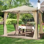 TOOLPORT Kerti pavilon, 3x3m, anyagtető, 4 oldalpanellel együtt, pezsgő szín Szanetli, Kerti gazebo - (300109)