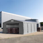 TOOLPORT Ipari sátor, 8x12m, PVC ponyva, szürke, padlókerettel, statikai megerősítéssel (beton alap) Raktár sátor - (94055)