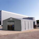 TOOLPORT Ipari sátor, 8x12m, PVC ponyva, szürke, padlókerettel, statikai megerősítéssel (föld alap) Raktár sátor - (93823)