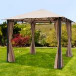TOOLPORT Kerti pavilon, 3x3m, anyagtető, 4 oldalpanellel együtt, szürkésbarna Szanetli, Kerti gazebo - (300115)