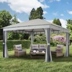 TOOLPORT Kerti pavilon, 4x4m, anyagtető, 4 oldalpanellel együtt, stone Szanetli, Kerti gazebo - (300175)