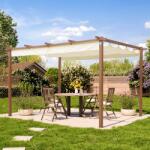 PRIMEYARD 3x4m Pergola, fa hatású, napvitorla, pezsgő szín Bioklimatikus pergola - (400103)