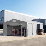 TOOLPORT Ipari sátor, 8x8m, PVC ponyva, szürke, padlókerettel, statikai megerősítés nélkül Raktár sátor - (79830)