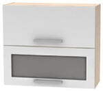 TEMPO KONDELA Billenő felsőszekrény üveggel 2DV, tölgy sonoma/fehér, NOVA PLUS NOPL-016-OH (210302)