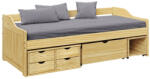 TEMPO KONDELA Ágy tárolóhellyel, természetes, tömörfa, 90x200, MAXI NEW (274652)