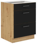 TEMPO KONDELA Alsó szekrény fiókokkal, matt fekete/artisan tölgy, MONRO 60 D 3S BB (302721)
