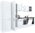 Leziter Yorki 340 Konyhablokk - Fehér Korpusz, Selyemfényű Fehér Front, Alsó Sütős Elemmel, Polcos Szekrénnyel és Alulfagyasztós Hűtős Szekrénnyel