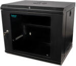  Szekrény 19″ SPACER 9U 500x450mm, falra rögzíthető, Flatpack (nem összeszerelve), fekete, kivehető panelek, 1mm acél, maximális teherbírás 25kg