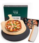 DOLCE MARE Set Piatra copt rotunda, lopata lemn si cutit pizza, Diametru 33 cm, 1, 5 cm grosime (SG-JANR1-0031)