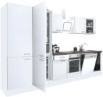 Leziter Yorki 340 konyhablokk fehér korpusz, selyemfényű fehér front alsó sütős elemmel polcos szekrénnyel és alulfagyasztós hűtős szekrénnyel (L340FHFH-SUT-PSZ-AF)