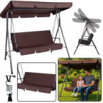  Háromszemélyes kerti hinta, ringatópárnák, barna matrac- 26562
