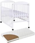 Kidizi Patut din lemn masiv 120x60 cm Kidizi Orella alb cu laterala culisanta, roti si saltea cocos LUX 120x60x12 cm, reglabil pe 3 nivele, certificat EN71 (1620+1206012LUX)