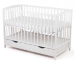 Kidizi Patut din lemn masiv cu sertar si capac 120x60 cm Kidizi Orella alb, reglabil pe 3 nivele, certificat EN71 (5949551914235)