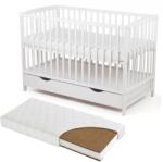 Kidizi Patut din lemn masiv cu sertar si capac 120x60 cm Kidizi Orella alb si saltea cocos LUX 120x60x12 cm, reglabil pe 3 nivele, certificat EN71 (4235+1206012LUX)
