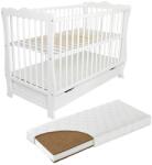 Kidizi Patut din lemn masiv cu sertar si capac 120x60 cm Kidizi Isla alb si saltea cocos LUX 120x60x12 cm, reglabil pe 3 nivele, certificat EN71 (3471+1206012LUX)