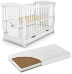 Kidizi Patut din lemn masiv 2 in 1 Maya alb cu sertar, include saltea cocos de 12 cm (1286+1206012LUX)