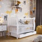 Kidizi Patut din lemn masiv cu sertar si capac 120x60 cm Kidizi Isla alb, reglabil pe 3 nivele, certificat EN71 (5949221103471)