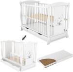 Kidizi Patut din lemn masiv 2 in 1 Maya alb cu sertar si saltea cocos LUX 120x60x9 cm, include bariera (setLUX+1286+1637)