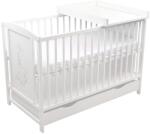 Kidizi Patut din lemn masiv 120x60 cm Bria alb cu sertar, masuta infasat din lemn inclusa, reglabil pe 3 nivele, certificat EN71 (3273+4228)