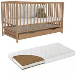 Kidizi Patut din lemn masiv 120x60 cm Matilda cu sertar cu capac, somiera reglabila pe 3 nivele, include saltea cocos 12 cm (3253+1206012LUX)