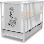 Kidizi Patut din lemn masiv 120x60 cm Bria alb cu sertar si roti, reglabil pe 3 nivele, certificat EN71 (5949221103266)