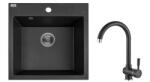  PAULO SZETT gránit egymedencés fekete mosogató csappal, szifonnal, 49x49x21, 4 cm (SRN_710PL)