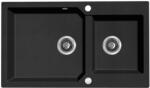 Laveo MILOS 2M 90 kétmedencés gránit szemcsés fekete mosogató helytakarékos dugókiemelős szifonnal - SPM_7208 (SPM_7208)