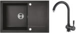  RIO 1CS SZETT egymedence csepptálcás gránit fekete mosogató szifonnal, csappal, 76x44x17, 5 cm (SRF_711RL)