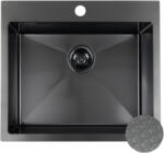 Laveo MALAWI fekete színű, struktúrált felületű beépíthető inox mosogató szifonnal, 50x58x20 cm - SLM_710H (SLM_710H)