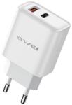 Awei Incarcator retea AWEI PD81-EU, 22.5W, 3A, 1x USB-C, 1x USB-A, Alb (6954284013031)