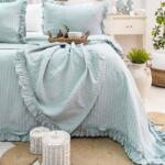 Saheser® Cuvertura bumbac jacquard 240x260cm + 2 fete de perna, Marta Verde menta