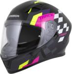 Cassida Orbit Track zárt motoros bukósisak fekete-rózsaszín-lila-fluo sárga-fehér