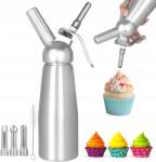  500ml tejszínhab adagoló, rozsdamentes acél, 3 dekorációs véggel (Syfon do Bitej Smietany 500 ml)