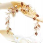 Kokonet arany hajpánt levelekkel és gyöngyökkel, esküvői szalag (złota opaska z listkami ślubna wstążka)