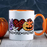 Deconline Crafts Halloween mintás bögre "Love, piece, Halloween" Narancssárga (DO126173-ORANGE-MUG)