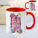 Deconline Crafts Húsvéti bögre "Monogramos" egyedi névvel, piros, kerámia (DO133009-RED-MUG)