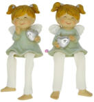 Decoration & Design Angyal szívvel, lógólábú, poly, 6, 5x4, 5x14 cm, zöld, ezüst, 2 féle (DD65834)