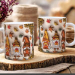 Deconline Crafts Őszi mintás bögre 3D pufi hatású "Gnomes" kerámia (DO126123-MUG)