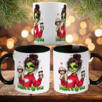 Deconline Crafts Egyedi feliratos karácsonyi bögre "Grincs lány kutyával" pufi hatású fekete bögre (do129214-BLACK-MUG)