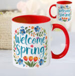 Deconline Crafts Húsvéti bögre "Welcome Spring" , piros, kerámia (DO133004-RED-MUG)