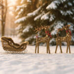 Decoration & Design XL 3 részes luxury Rénszarvas figura szánnal 30X60X34 cm, rattan, fém (NV-184421)