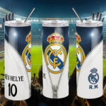 Deconline Crafts Real Madrid Duplafalú termosz egyedi névvel és számmal 600 ml "ZIPPER (DO69360-RM-TUMBLER-600)
