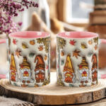 Deconline Crafts Őszi mintás bögre 3D pufi hatású "Gnomes" rózsaszín (DO126123-PINK-MUG)