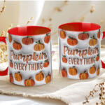 Deconline Crafts Őszi mintás bögre 3D pufi hatású "Pumpkin Everything" red (DO126102-RED-MUG)