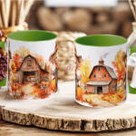 Deconline Crafts Őszi mintás bögre HD "Farmhouse" zöld (DO126115-GREEN-MUG)