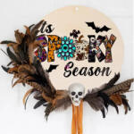 Deconline Crafts Egyedi Halloweeni ajtódísz, nyomtatott fatábla Spooky Vibes személyre szabható többféle méret (DO69332-WOOD)