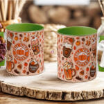 Deconline Crafts Őszi mintás bögre 3D pufi hatású "Fall vibes Coffe" zöld (DO126126-GREEN-MUG)