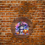 Deconline Crafts XL Halloweeni FaTábla Cuki cicás, személyre szabható, akasztható többféle méret (DO126185-WOOD-CIRCLE)