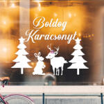 Deconline Crafts Karácsonyi ablakmatrica Boldog Karácsonyt - nyuszi, szarvas, fenyő 48 cm fehér (DO120060-WH-48)